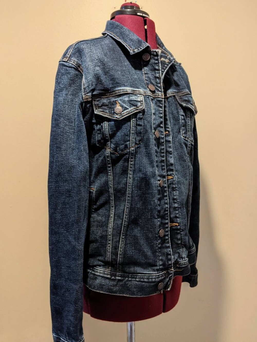 Old Navy Dark Wash Blue Denim Jacket Jean Button Front Size Medium